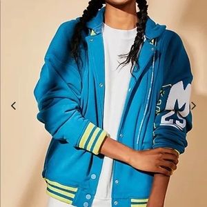 Free People Post Up Graphic Sweat Varsity Hooded Jacket New Without Tags